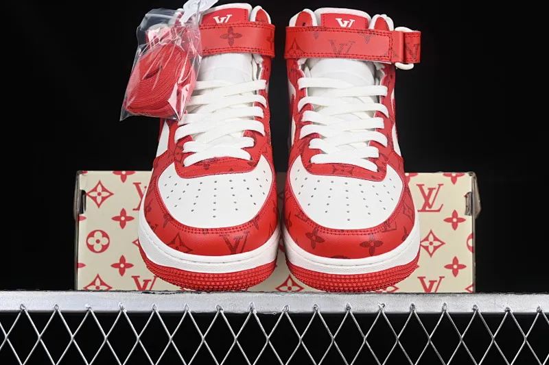 All categories Nk Air Force 1 Air Force series Nk Air Force 1 Mid Air Force mid-top Louis Vuitton x Nk Air Force 1'07 Mid jointly customized off-white red flower Air Force mid-top casual sneakers LL0222-001